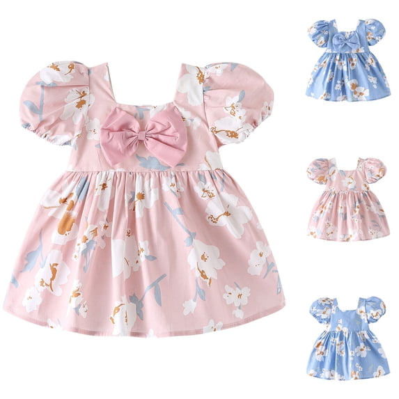 Tranfacy Dress for Toddler Girls Summer Floral Print Short Sleeve Round Neck Casual for 6 Months‑3 Years