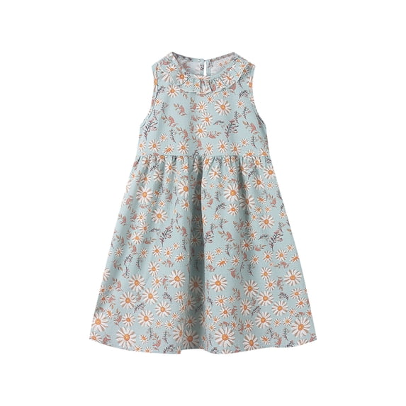 Tranfacy Dress for Girls Summer Print Sleeveless Round Neck Princess Casual Style