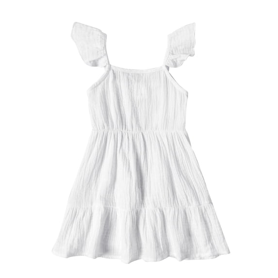 Tranfacy Dress for Girls Summer Solid Sleeveless Round Neck Strap Ruffle Waist Cinched Princess