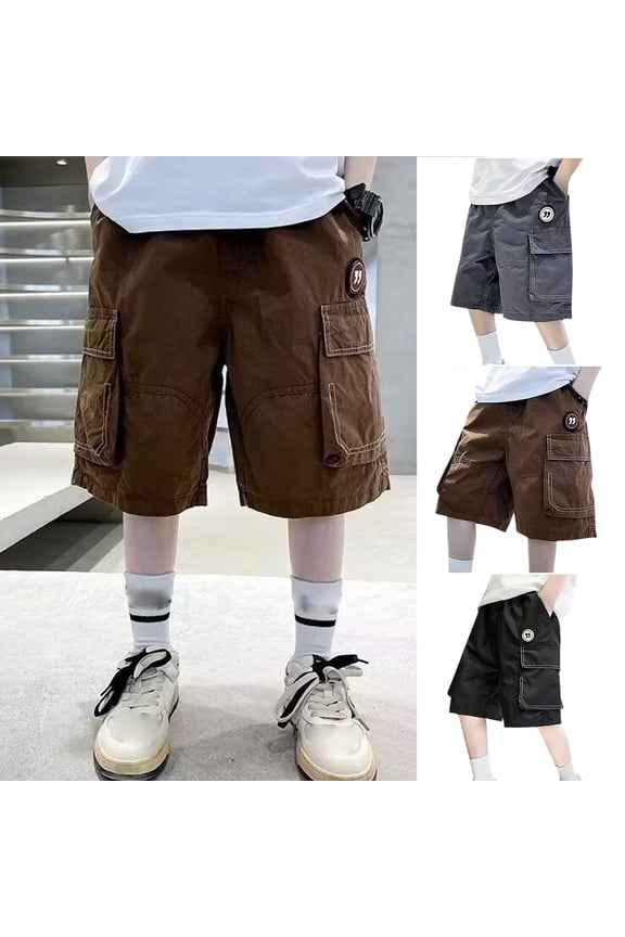 Kids Solid Loose style Lightweight Cargo Style Half Pants