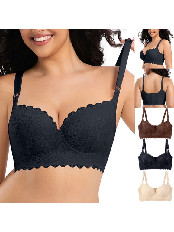 Ladies Plus‑Size D Cup Everyday Bras Lace Seamless Side Support Lift Underwire Deep V Bra for Daily Wear