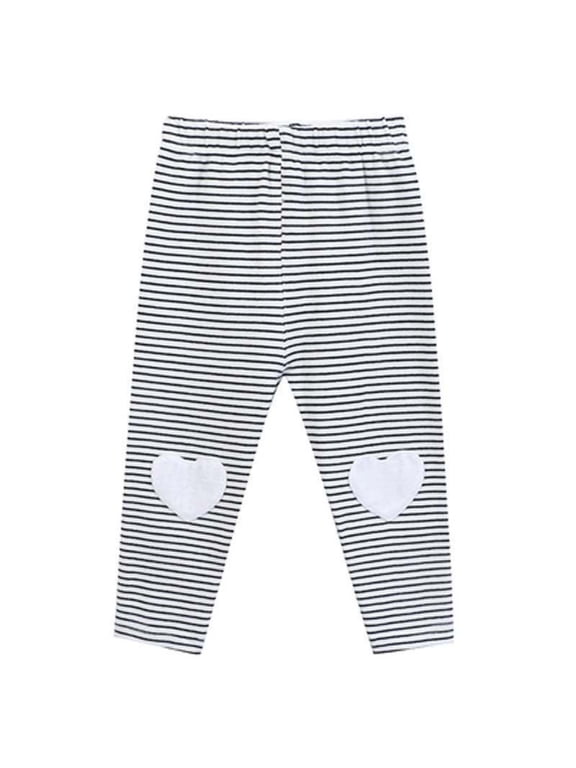 Leggings Kids Print Stripe Elastic Waist Heart Knee Patch Stretchy Soft Casual Pants