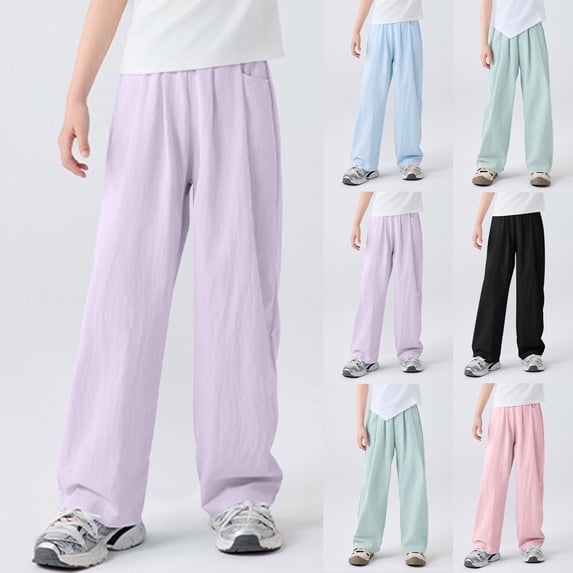 Solidification Ice Tranfacy Little Girls Solid Ice‑Silk Draped‑Style Full Length Pants ...