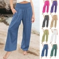 thumbnail image 1 of Tranfacy Little Girls Solid Linen Mix High Waist Wide Leg Full Length Pants Side Pockets Casual Trousers, 1 of 5