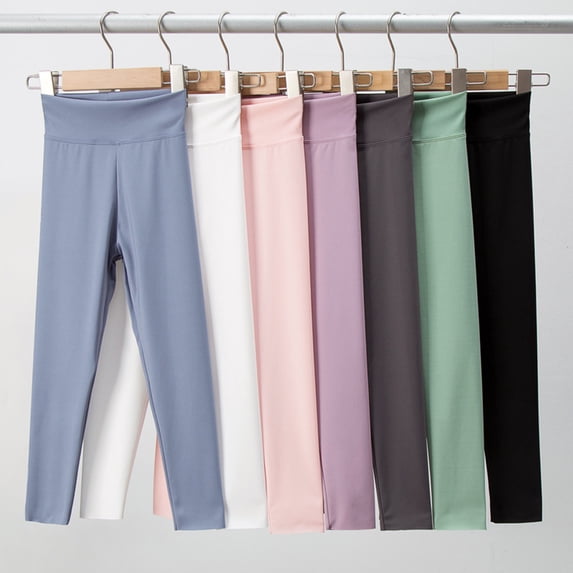 Tranfacy Little Girls Solid Sleek‑Texture Yoga Base Pants Stretch Comfortable Full Length Trousers