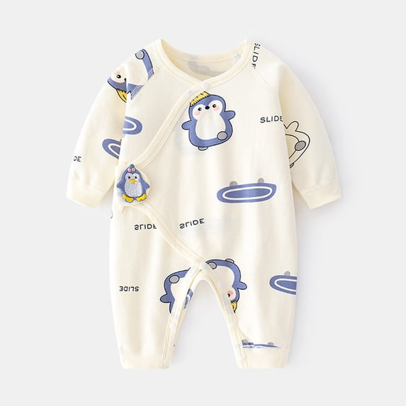 Tranfacy Newborn Boys Girls Summer Print Long Sleeve Full Length Romper Casual Daily Infant Home Bodysuit Wear