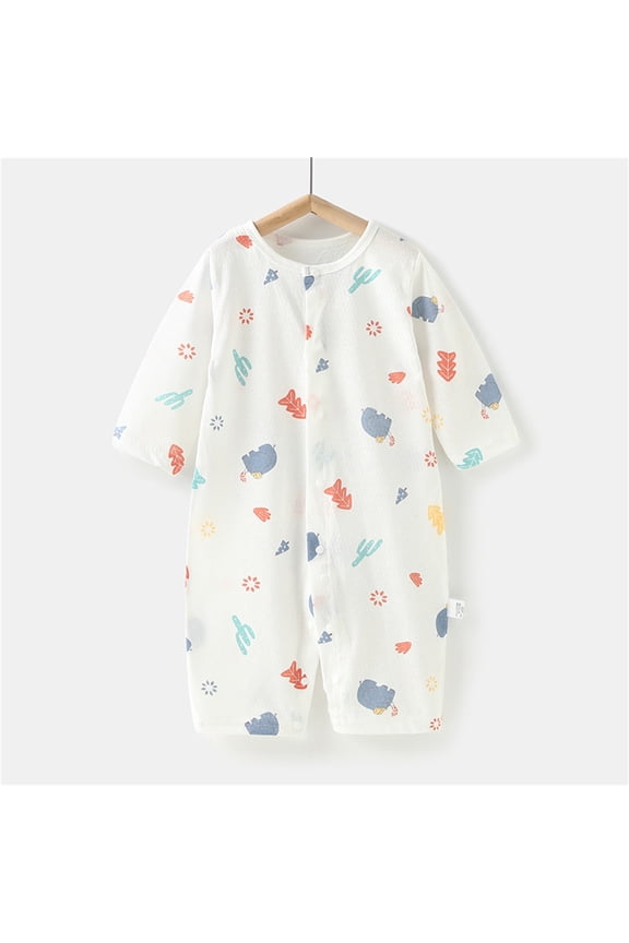 Newborn Boys Girls Summer Print Long Sleeve Thin Air Condition Romper Loose Sleep Bodysuit for 0 to 24 Months