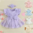 thumbnail image 1 of Tranfacy Newborn Girls Sleeveless Formal Romper Dress Birthday Holiday Princess Infant Short Bodysuit Wear, 1 of 5