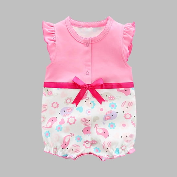 Tranfacy Toddler Girls Summer Rompers Print Short Sleeve Daily Style for 0 to 24 Months