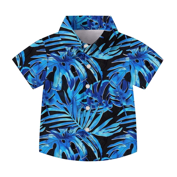 Tranfacy Unisex Kids 2-15 Years Summer Shirt Short Sleeve Collared Hawaiian Print Pocket Casual Tops