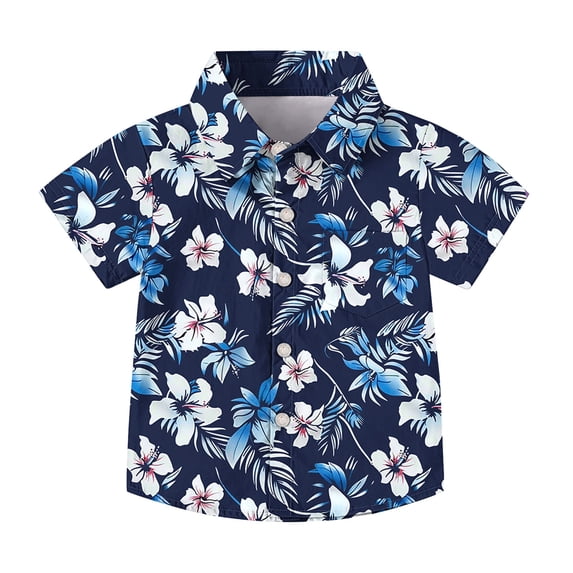 Tranfacy Unisex Kids 2-15 Years Summer Shirt Short Sleeve Collared Hawaiian Print Pocket Casual Tops