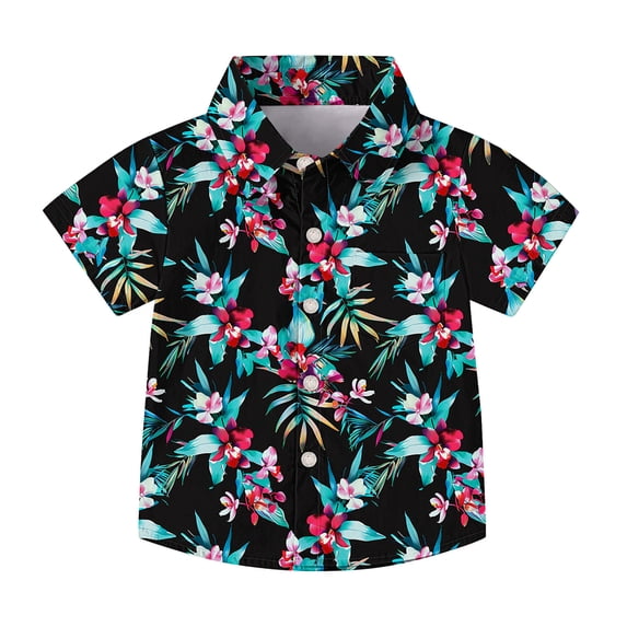 Tranfacy Unisex Kids 2-15 Years Summer Shirt Short Sleeve Collared Hawaiian Print Pocket Casual Tops