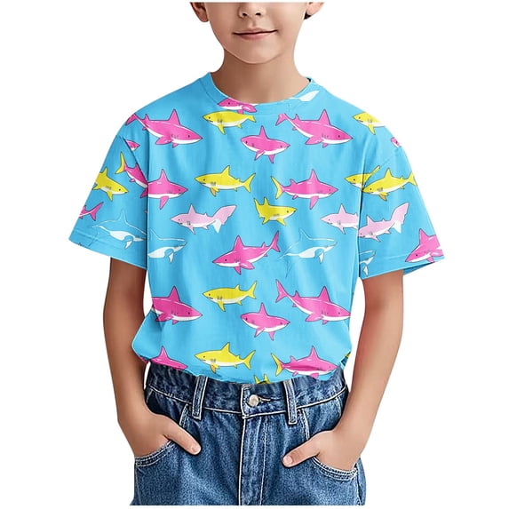 Tranfacy Unisex Kids 3-14 Years Summer T-Shirt Short Sleeve Crew Neck Print Casual Tops