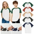 thumbnail image 1 of Tranfacy Boys and Girls Short Sleeve Round Neck T‑Shirt Summer Solid Raglan Sleeve Casual Tops for 3 to 14 Years Old, 1 of 5