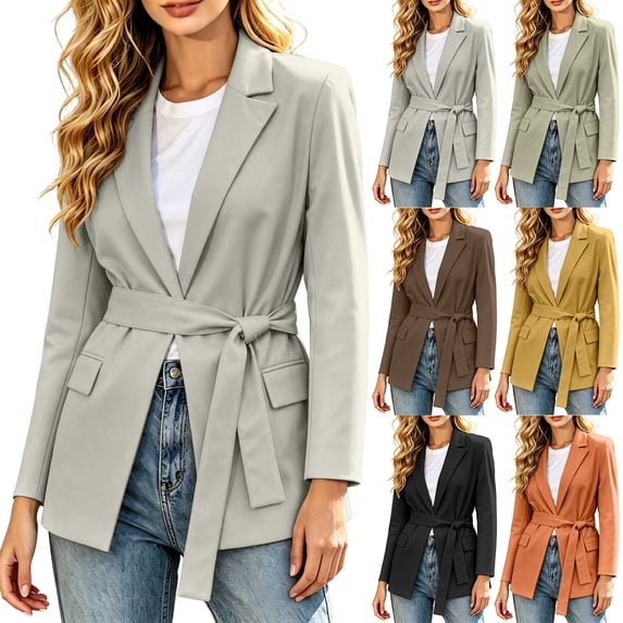 Solid Images Tranfacy Waist Belt Blazer for Ladies Solid Lined Fabric Relaxed Style ...