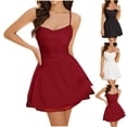 thumbnail image 1 of Tranfacy Women Summer Sleepshirt Solid Camisole Back Cutout Short Mesh Panel Dress Soft Home Wear, 1 of 5