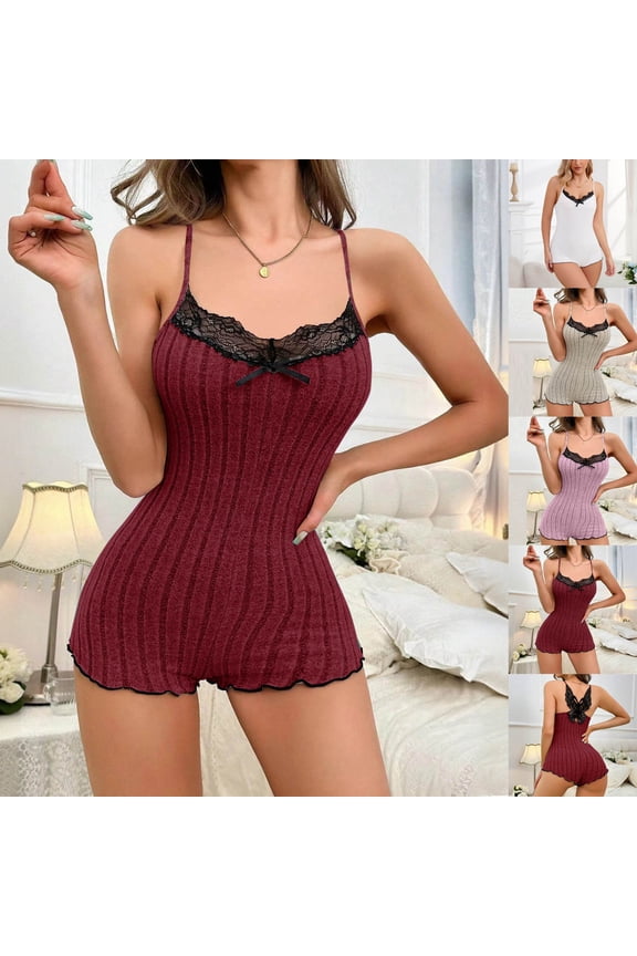 Women Summer Pajamas Solid Lace Splice Tank Back Cut Out Soft Relaxed Daily Indoor Loungewear Outfit