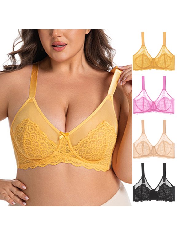 Womens Plus‑Size D Cup Everyday Bras Ultra‑Thin Mesh Lace Push Up Bra for Daily Wear