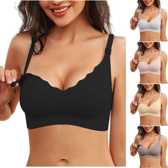 Tranfacy Womens Solid Everyday Bras Wireless Seamless Wide Straps Contouring Back Support Sports Bra for Daily Wear