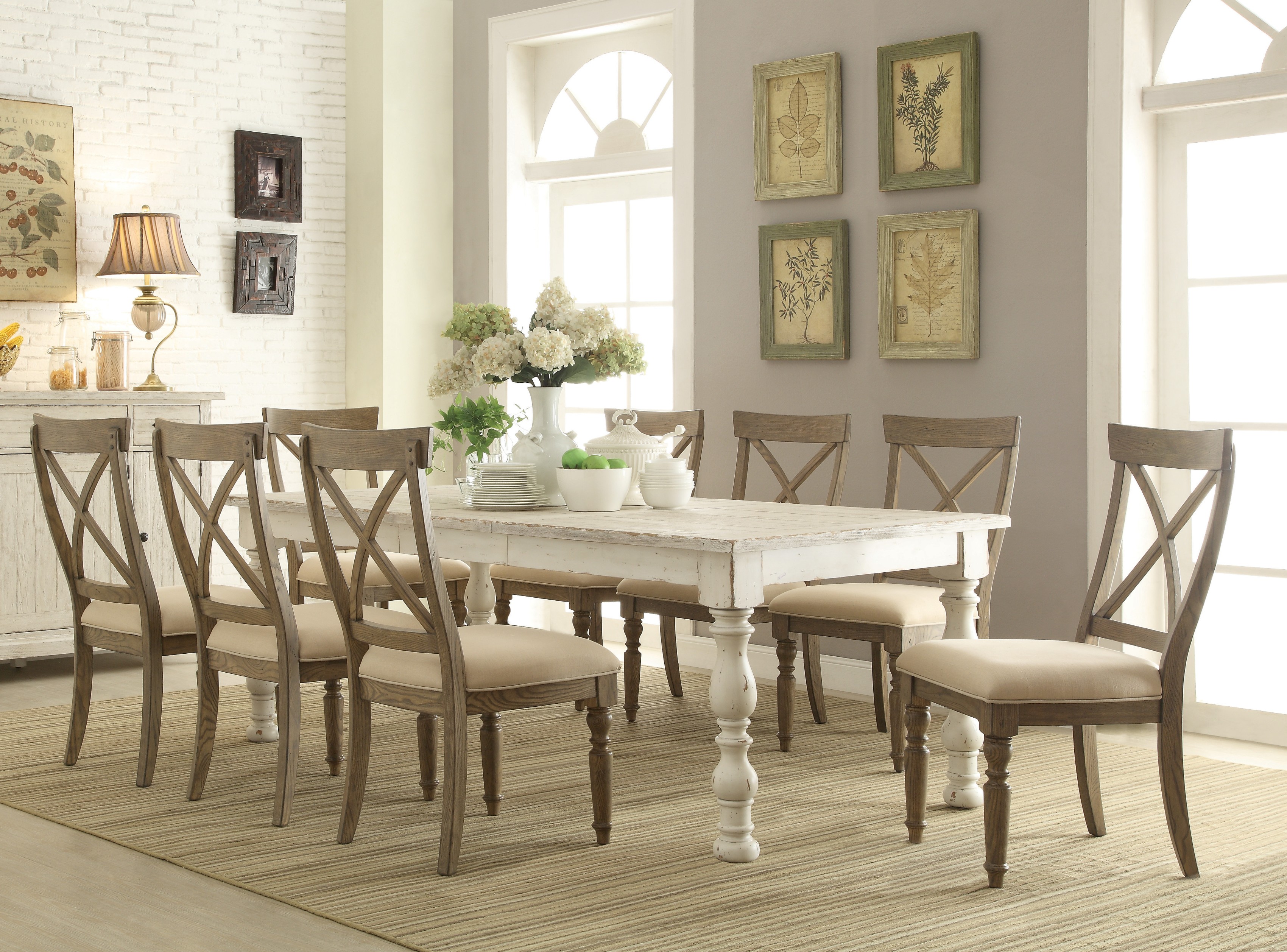 Trani Weathered Worn White 9Piece Dining Set with Extendable Table