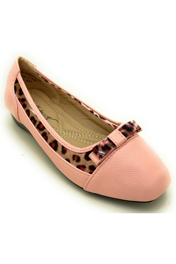 Women’s Ballerina Flats with Leopard Print Trim and Bow – Low Wedge Slip-On Dress Flats with Cushioned Insole – Comfortable Casual Everyday Shoes for Work or Evening Wear