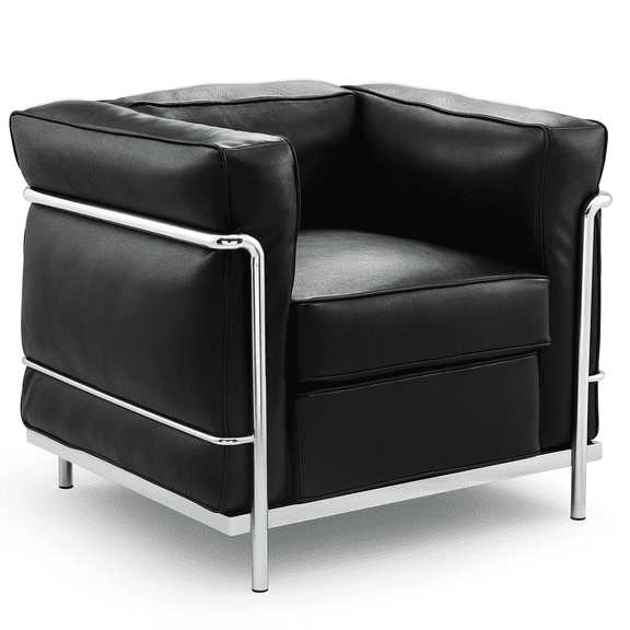 Tranqu Stylish Genuine Leather Swivel Chair, Modern Accent Armchair with with Chrome Frame, Comfortable Lounge Chair for Living Room, Office & Bedroom