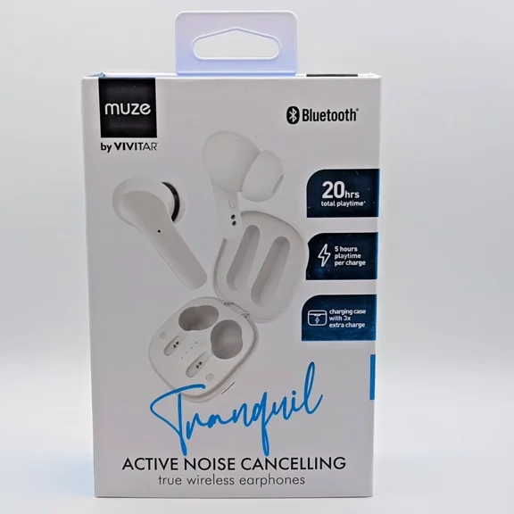 Tranquil Active Noise Cancelling Wireless Headphones - White (Muze By Vivitar)