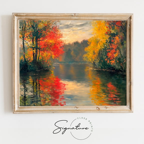 Tranquil Autumn River Scene, Fall On The Seine, Nature Landscape Art, Rustic Wall Decor, Vibrant Seasonal Colors, 818 Home Decor, 8x12 UNFRAMED