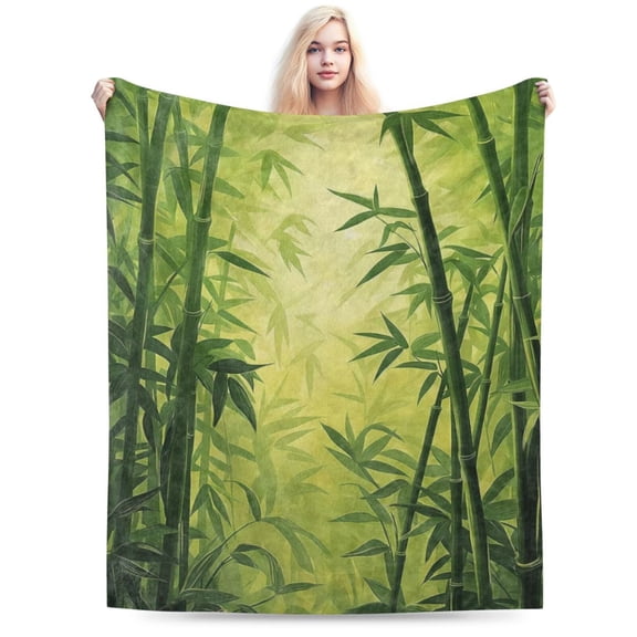 Tranquil Bamboo Forest Flannel Blanket,Lush Greenery Print Blankets 60x50