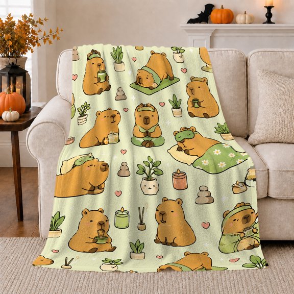 Tranquil Bears Wellness Pattern, Peaceful Woodland Scene, Warm Flannel Blanket for Cabin and Lodge with Detailed Artwork, Wildlife Lovers Housewarming Gift, Botanical Home Decor