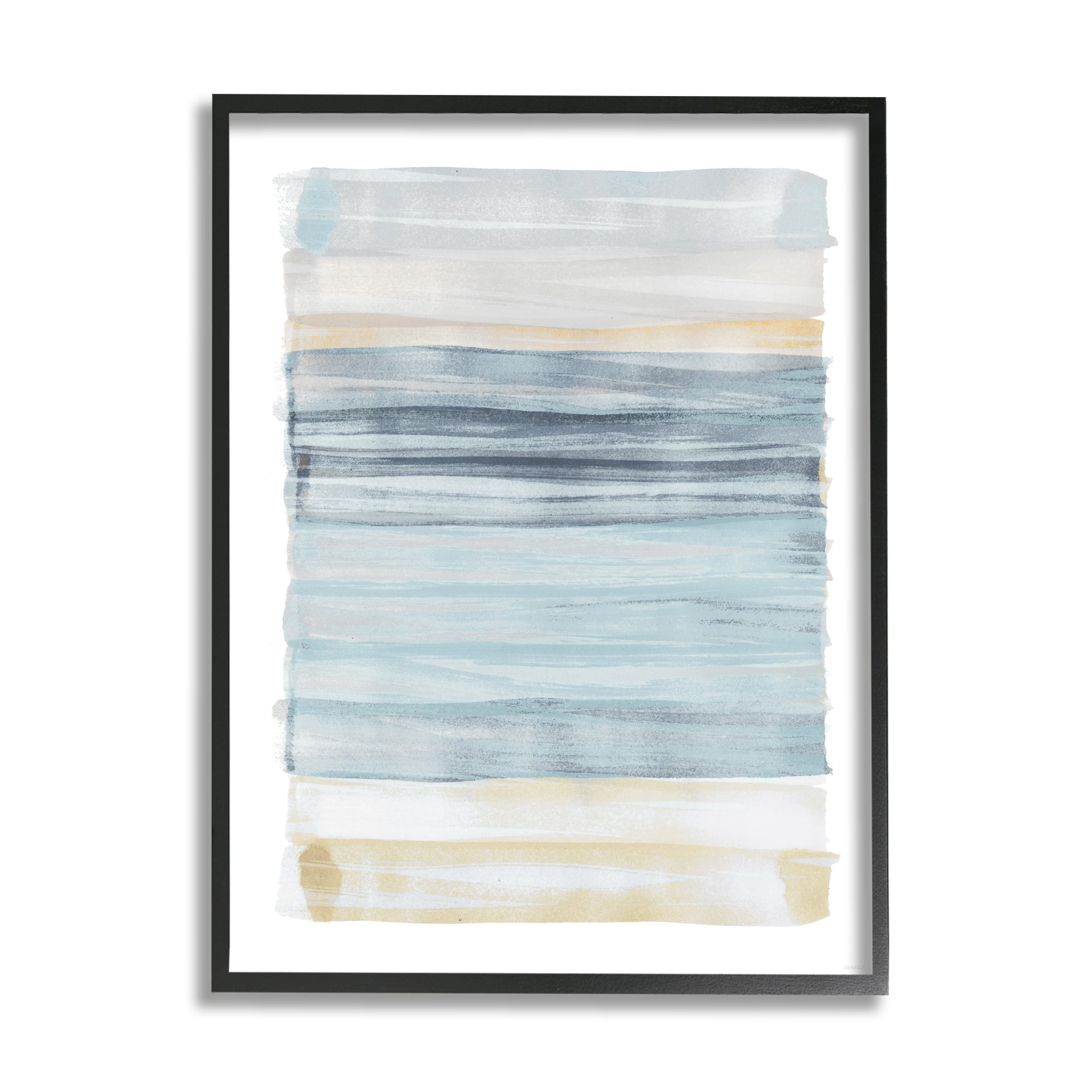 Tranquil Blue Beige Stripes Pattern Casual Painting Abstract Painting Framed Art Print Wall Art