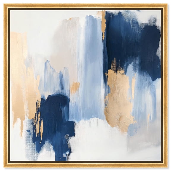 Tranquil Blue Depths I Canvas Contemporary Abstract by Art Remedy, Gold Frame, 40 x 40