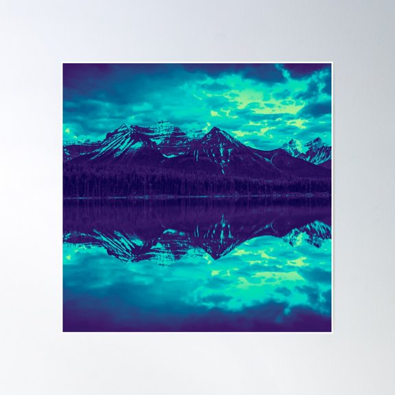 Tranquil Blue Mountain Sunset Poster Wall Art, Modern Wall Decor, 30x30 UNFRAMED