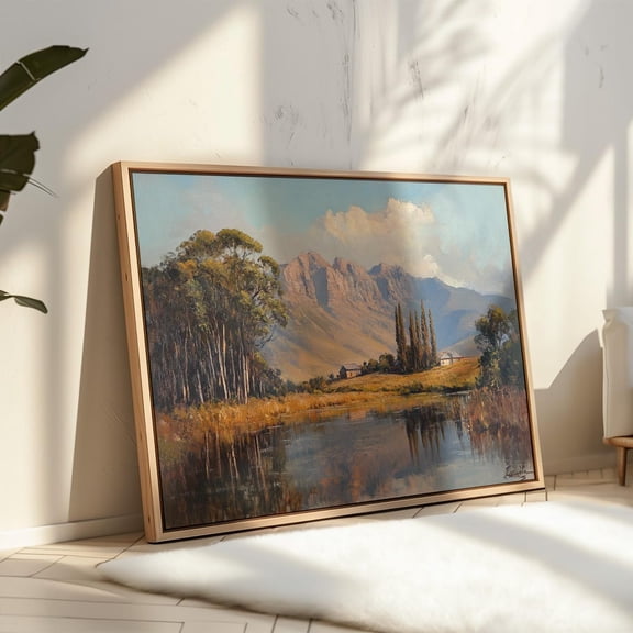 Tranquil Countryside River Landscape – Mountain Cabin Reflections Wall Art – Rustic Farm Scene With Poplar Trees Wall Art, Modern Wall Decor, 8x12 UNFRAMED