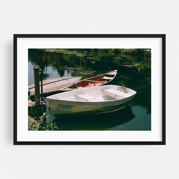 Tranquil Dockside - Los Angeles California Photography Boat Lake Nautical Vintage Seaside Harbor Fishing Black Framed Wall Art Print 24 x 36 inches