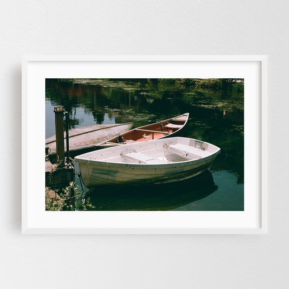Tranquil Dockside - Los Angeles California Photography Boat Lake Nautical Vintage Seaside Harbor Fishing White Framed Wall Art Print 5 x 7 inches