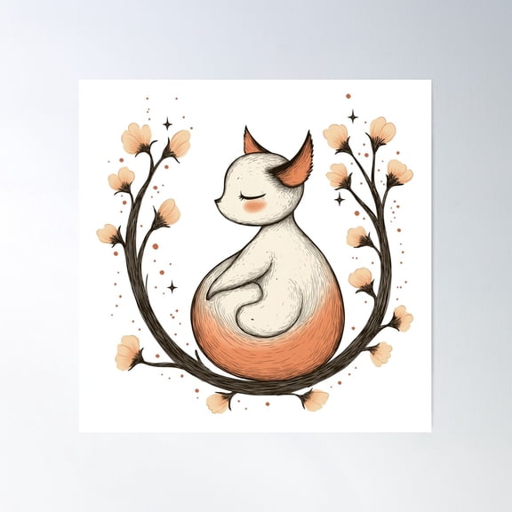 Tranquil Fox Meditation Art – Nature-Inspired Illustration Poster Wall Art, Modern Wall Decor For Living Room Bedroom, 16X16 UNFRAMED