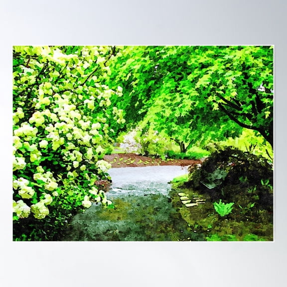 Tranquil Garden Path Surrounded By Lush Green Foliage Poster Wall Art, Modern Wall Decor For Living Room Bedroom, 16x24 UNFRAMED