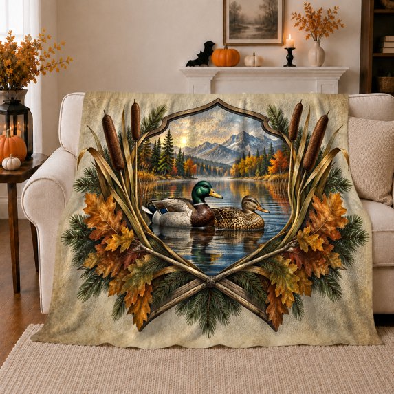 Tranquil Mallard Ducks Lake Wilderness Nature Scene Rustic, Peaceful Mountain Lake Scene, Warm Flannel Blanket for Cabin and Lodge, Outdoor Lovers Thanksgiving Gift, Rustic Home Decor