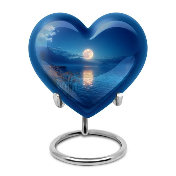 Tranquil Moonlight Serenade by the Mountain Lak -Urns Heart- Sophisticated Small Urn for Men's Remembrance - Elegant Mini Keepsake for Human Ashes - Heart Urn - Memorial Gifts - 3 Inch, 1 Pc