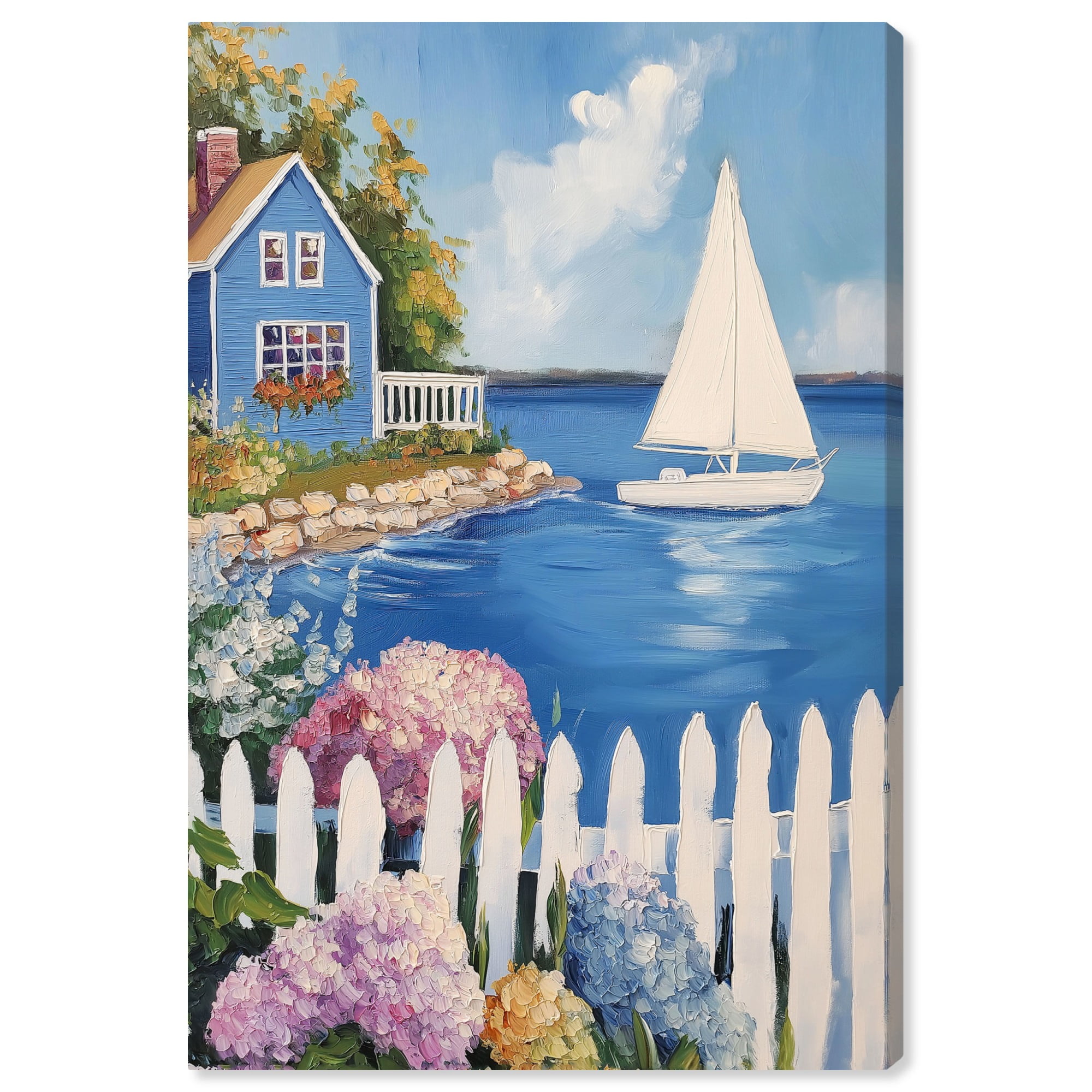 Tranquil Coastal Scene Canvas Wall Art, 16" x 24", Blue and White