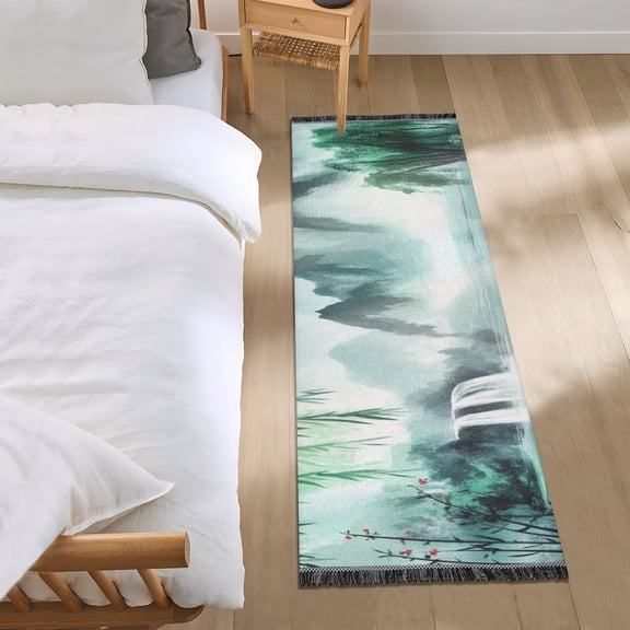 Tranquil Mountain Landscape Bedroom Runner Rug 2'x 6' Non Slip Carpet Indoor Home Area Rug Living Room