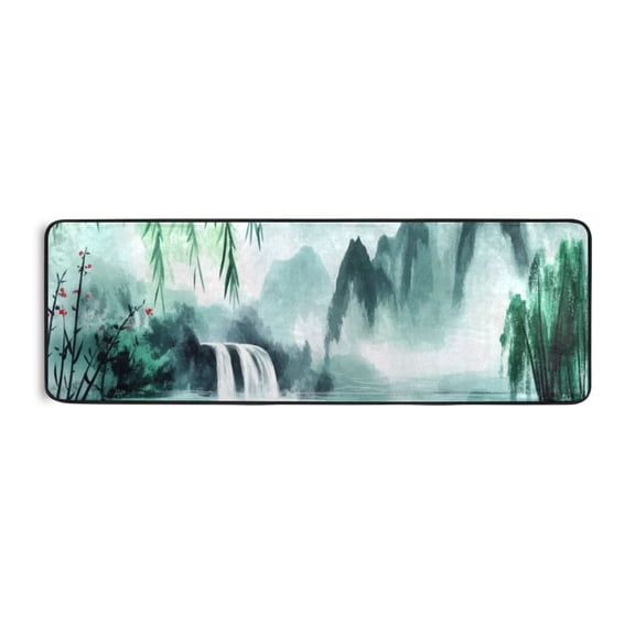 Tranquil Mountain Landscape Runner Rug for Hallways Kitchen Non Slip 2'x 6' Washable Hall Carpet for Bedroom Entryway Laundry Room