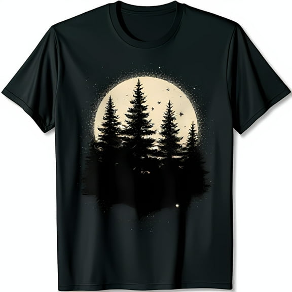 Tranquil Nature Scene Graphic on Black T-Shirt for Lovers