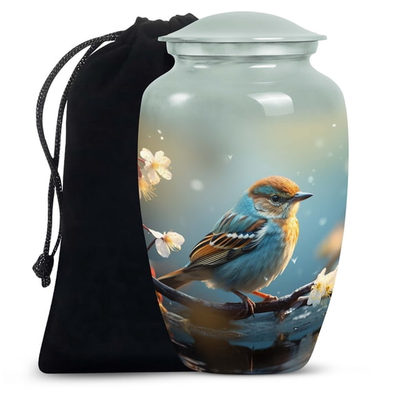 Tranquil Nature Serenade Bird - Ash Urns For Humans - Large Elegant Urn for Adult Human Ashes - Decorative Keepsake - Secure Memorial Tribute 10 Inch