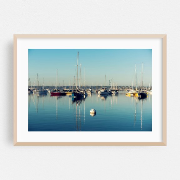 Tranquil Nautical Reflections - San Diego California Photography Oak Framed Wall Art Print 24 x 36 inches