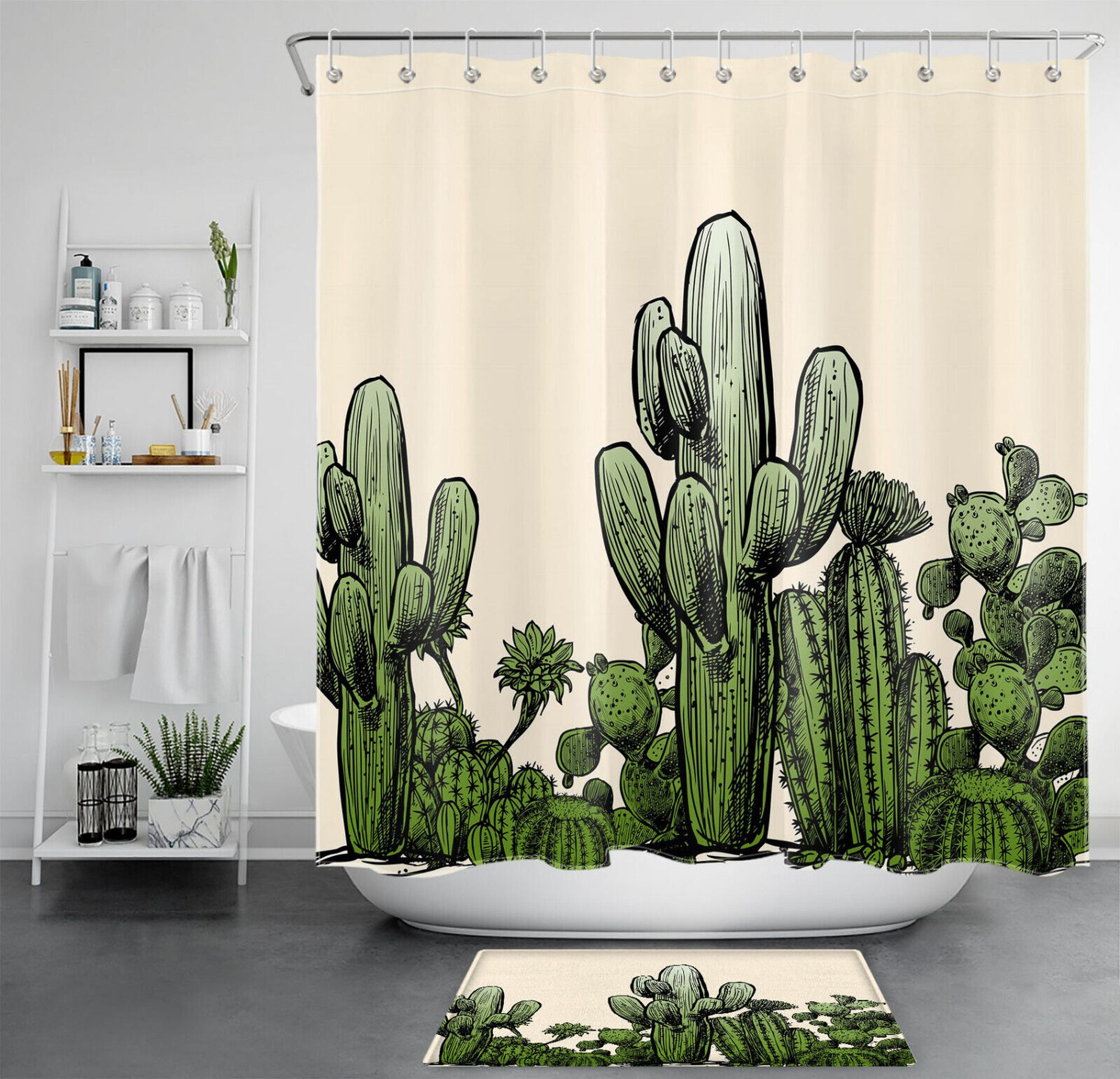 Tranquil Oasis: Luxurious Beige Palm Leaf Shower Curtain Set for a