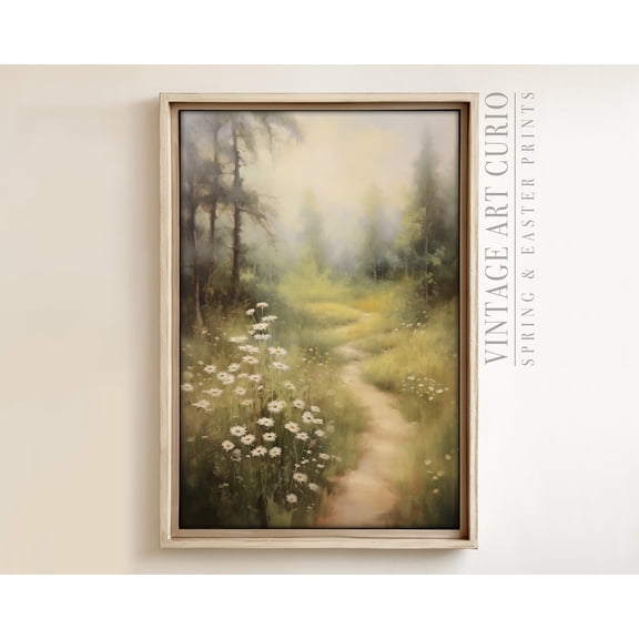 Tranquil Pathway Wall Art Print, Cottagecore Floral Landscape, Rustic Nature Decor, Peaceful Countryside For Bedroom, Spea009 Home Decor #3118, 12x18 UNFRAMED