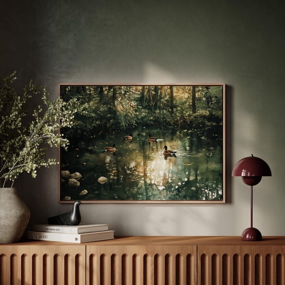 Tranquil Pond Ducks Wall Art - Serene Nature Scene With Water Reflections For Rustic And Modern Home Decor Wall Art, Modern Wall Decor, 8x12 UNFRAMED