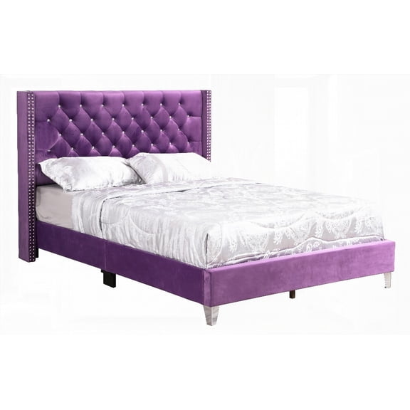 Purple Queen Bed with Storage - Upholstered Fabric for a Warm Ambiance and 50"H x 66"W x 86"D Dimensions